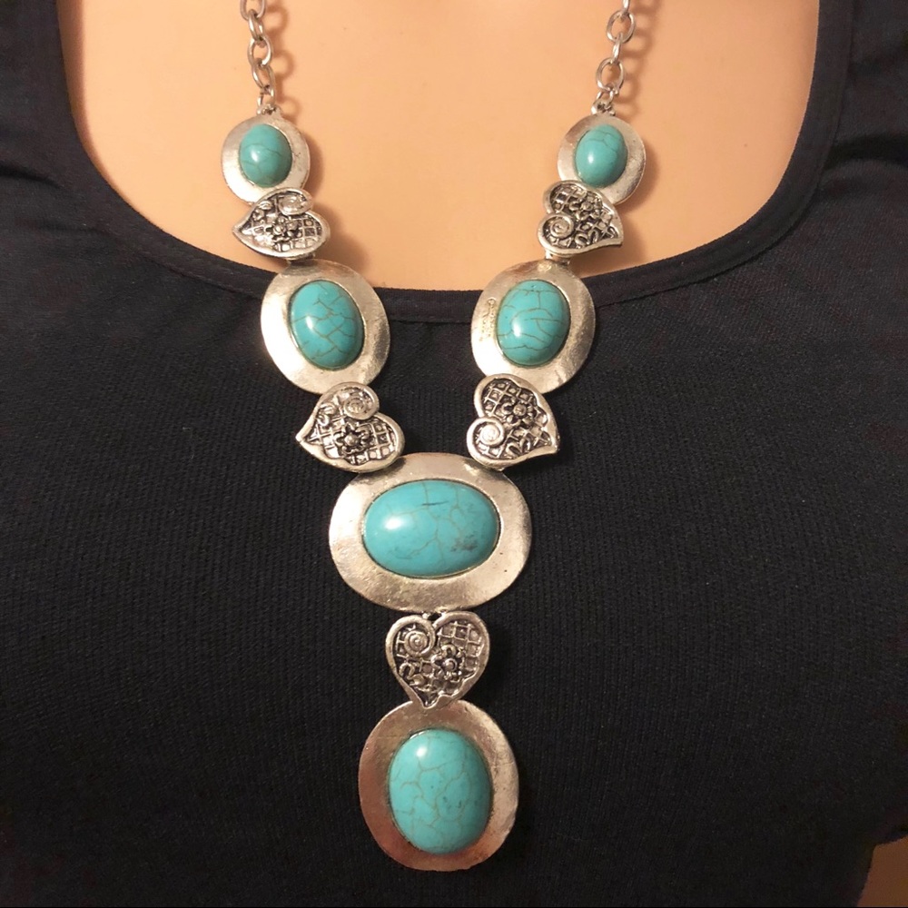 Stunning silver plated turquoise necklace - Picture 1 of 7